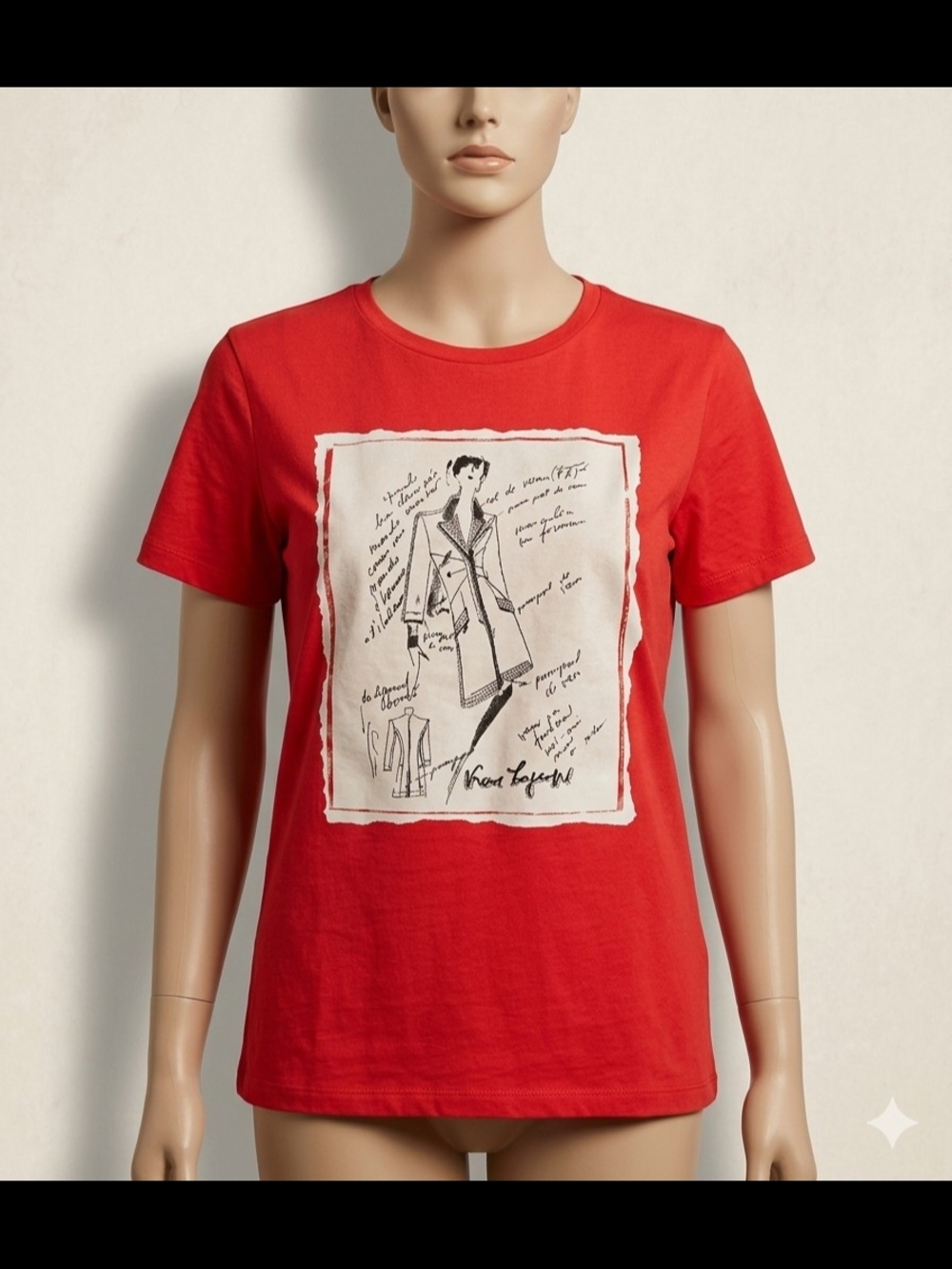 Karl Lagerfeld Coral-Red Crewneck Cotton Tee